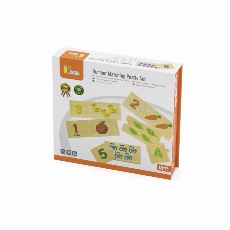 VIGA Zestaw Drewniane Puzzle Dopasuj Liczby Układanka Montessori