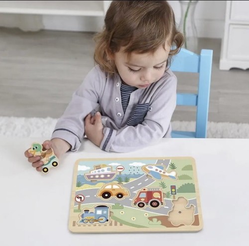 TOOKY TOY Drewniane Interaktywne Puzzle Pojazdy