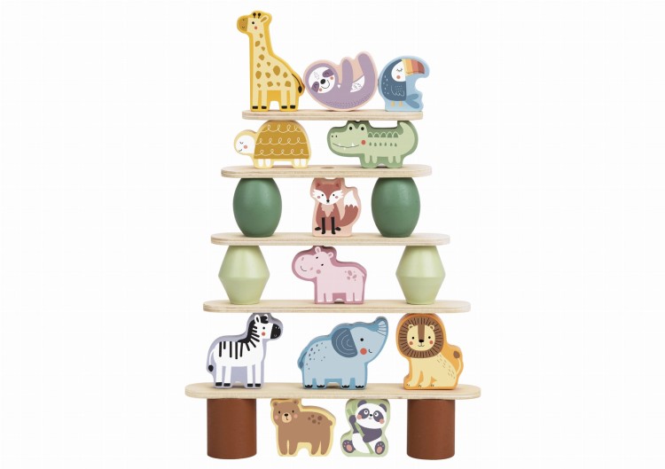 WOOPIE GREEN Balansujące Drewniane Zwierzęta Układanka w Stosy FSC
