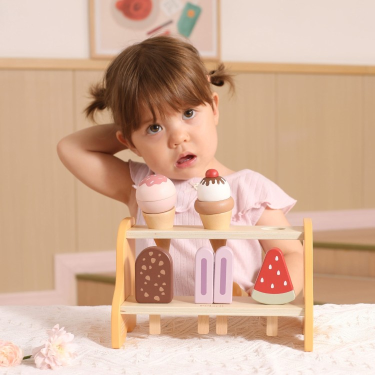 Drewniana Lodziarnia Sklepik Zestaw z Lodami 6 szt Lodów