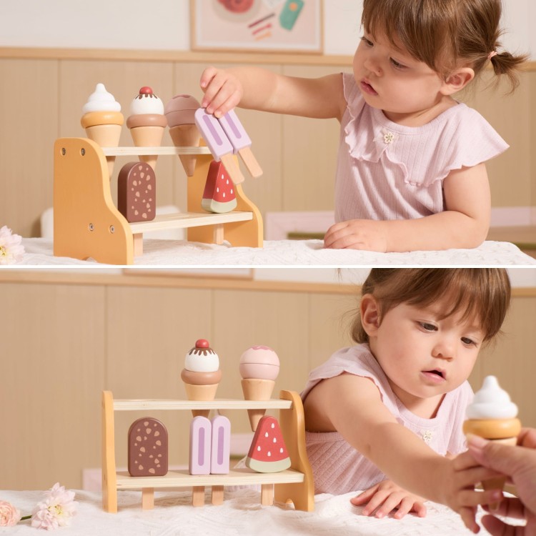 Drewniana Lodziarnia Sklepik Zestaw z Lodami 6 szt Lodów