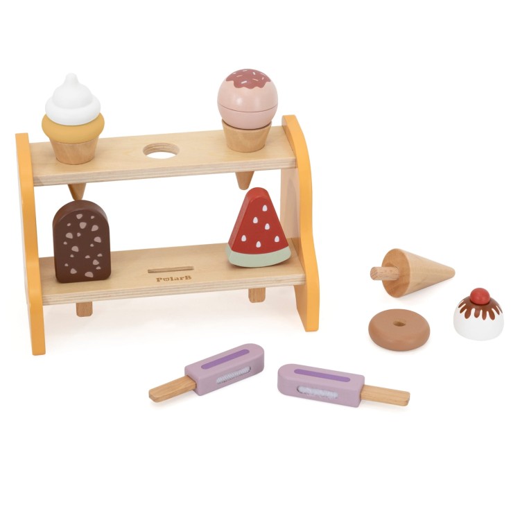 Drewniana Lodziarnia Sklepik Zestaw z Lodami 6 szt Lodów
