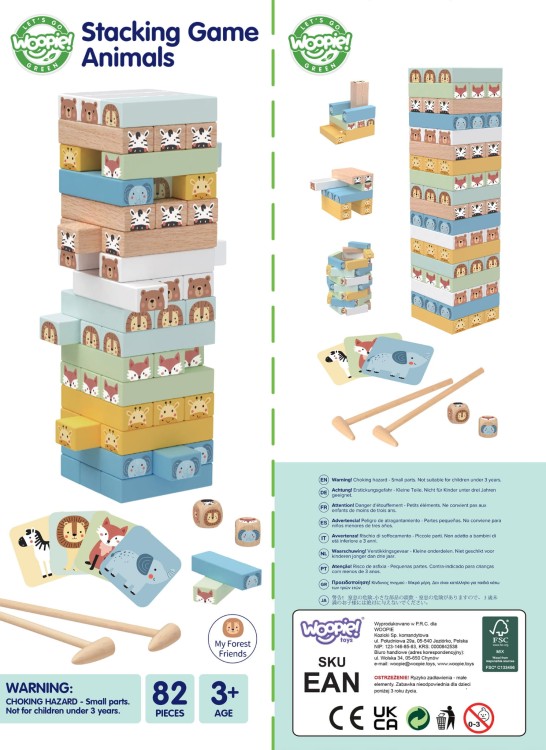 WOOPIE GREEN Gra Zręcznościowa "Chwiejąca Wieża" Zwierzęta 82 el. FSC