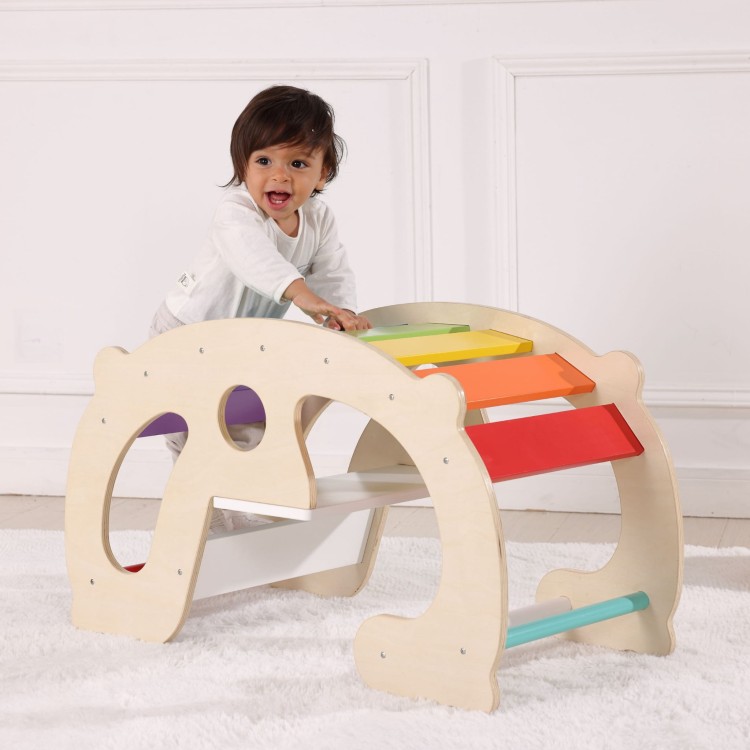 WOOPIE GREEN Drewniany Tęczowy Bujak i Mostek 2w1 Montessori FSC