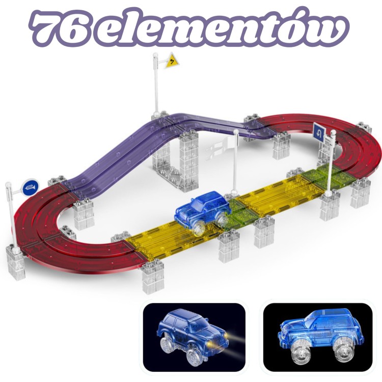 Magnetyczny Tor Samochodowy Wyścigowy + Autko 76 el.