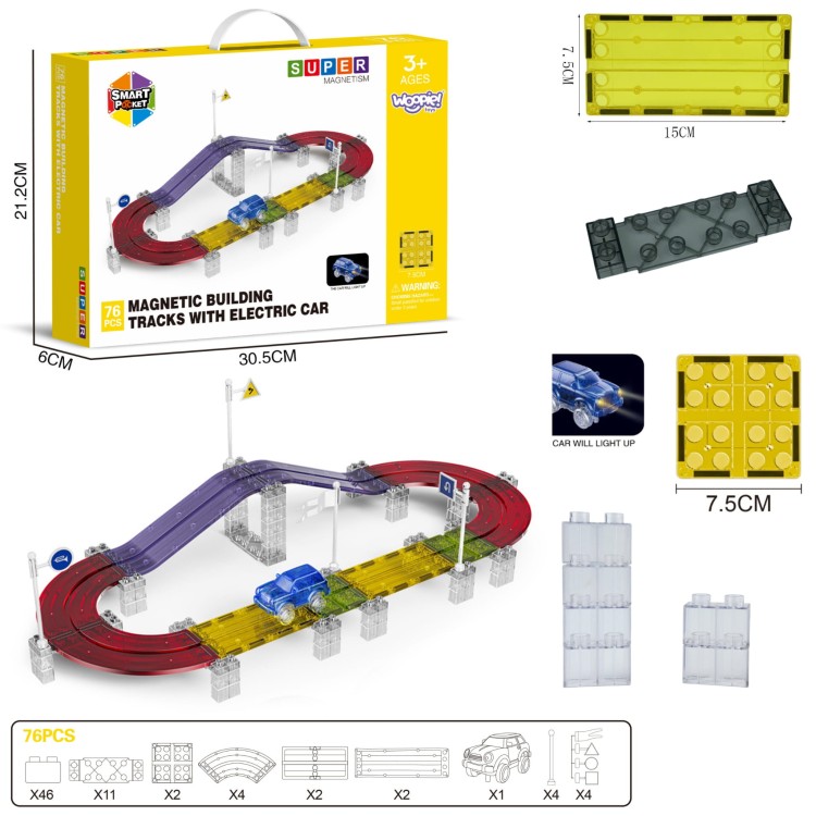 Magnetyczny Tor Samochodowy Wyścigowy + Autko 76 el.