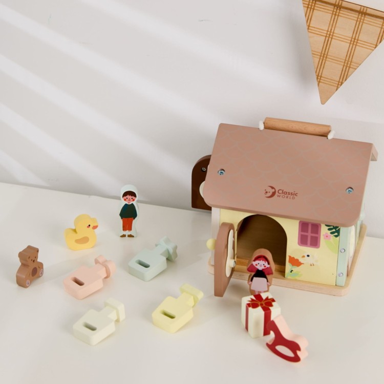 Drewniany Domek Sensoryczny Edukacyjny z Zamkami Kluczykami 11el.