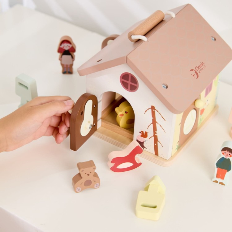 Drewniany Domek Sensoryczny Edukacyjny z Zamkami Kluczykami 11el.