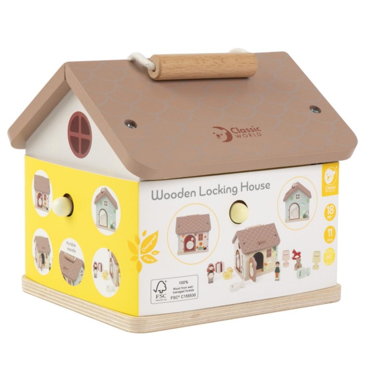 Drewniany Domek Sensoryczny Edukacyjny z Zamkami Kluczykami 11el.