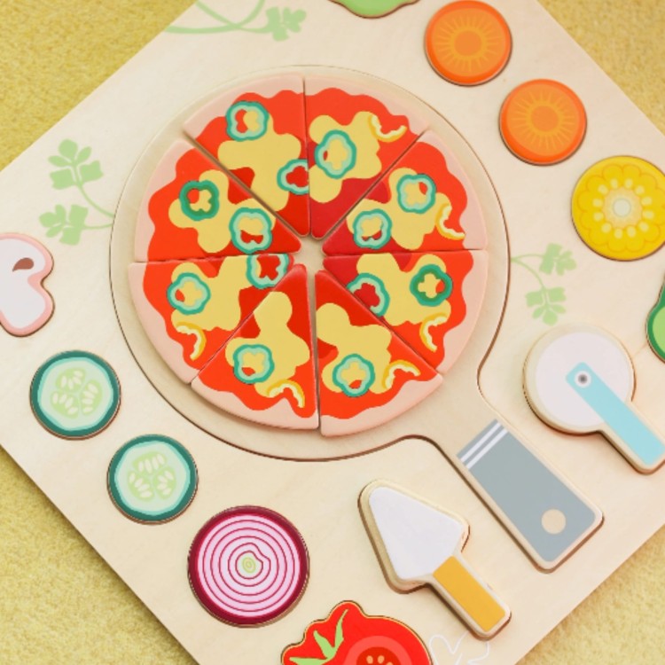 Drewniana Pizza do Krojenia Układanka Warzywa 22 el.
