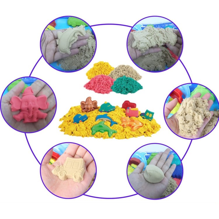 WOOPIE Piasek Kinetyczny 0,8 kg Zestaw w Koszyku z Foremkami + /