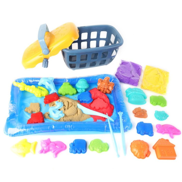 WOOPIE Piasek Kinetyczny 0,8 kg Zestaw w Koszyku z Foremkami + /