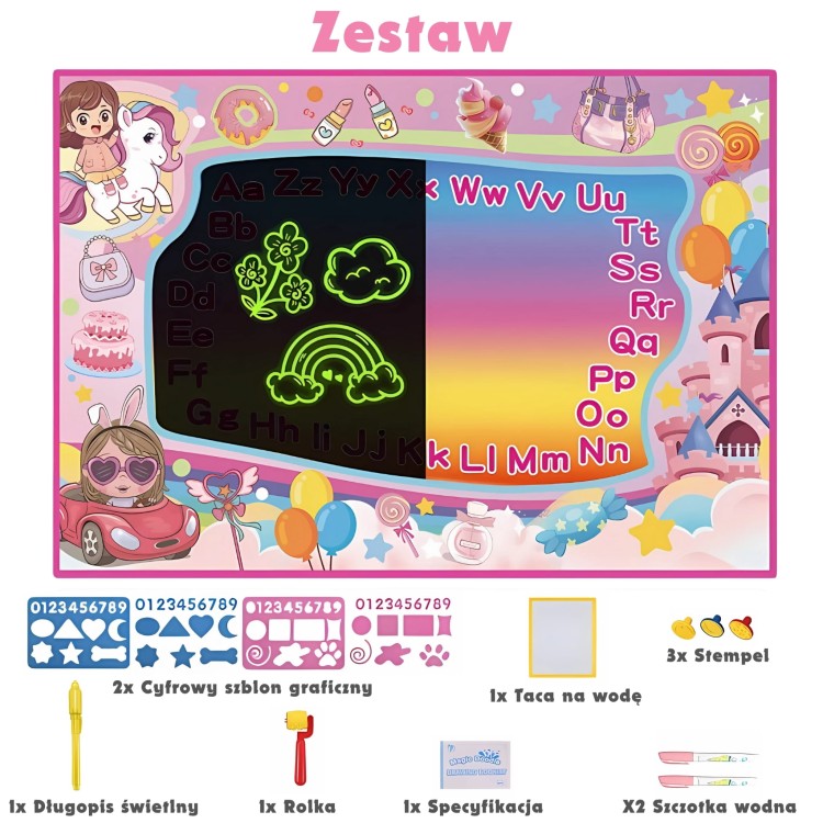 WOOPIE Mata Wodna do Malowania 2w1 XXL 100x70cm Świeci w Ciemności