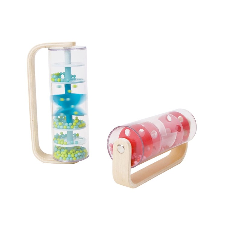 CLASSIC WORLD Drewniana Grzechotka Deszczownica Tuba z Kuleczkami Niebieska