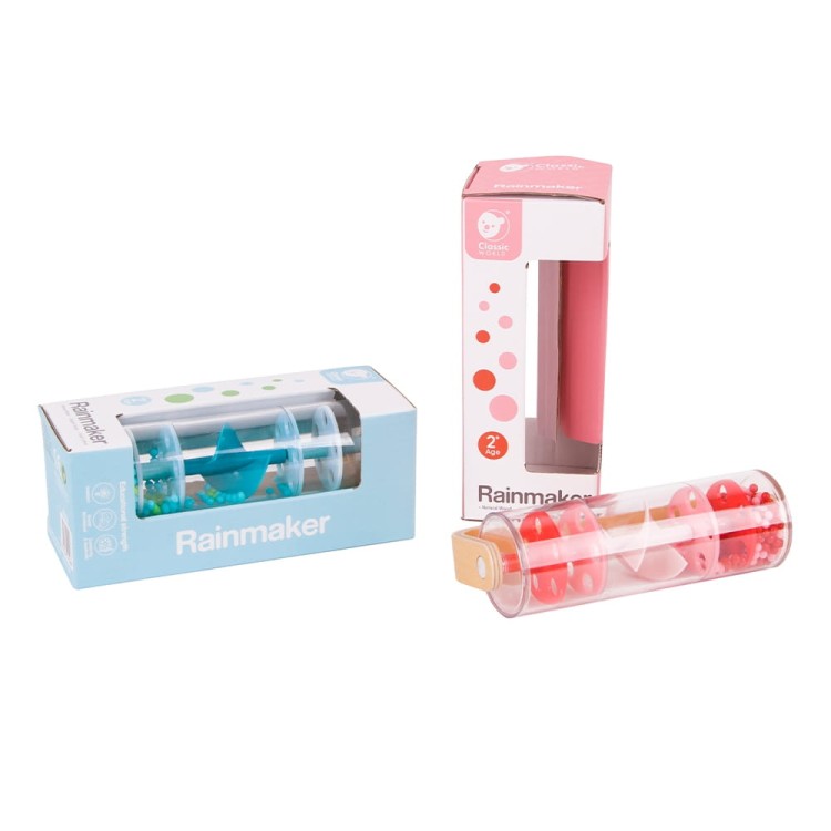 CLASSIC WORLD Drewniana Grzechotka Deszczownica Tuba z Kuleczkami Niebieska