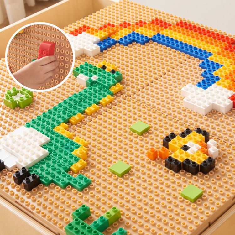 MASTERKIDZ Drewniany Stół Edukacyjny + AKCESORIA STEM WALL + 135 Klocków