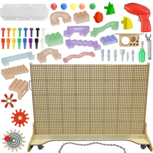 MASTERKIDZ Wolnostojąca Ściana STEM + Akcesoria Kołki Tace Klocki Narzędzia