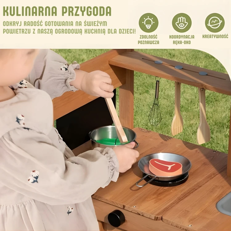 WOOPIE GREEN Kuchnia Drewniana Ogrodowa Błotna z Daszkiem Zlewem Kranem