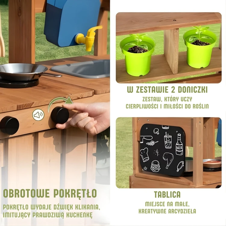 WOOPIE GREEN Kuchnia Drewniana Ogrodowa Błotna z Daszkiem Zlewem Kranem