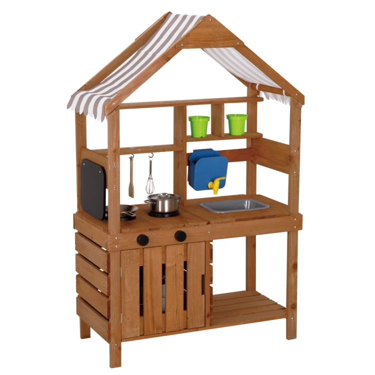 WOOPIE GREEN Kuchnia Drewniana Ogrodowa Błotna z Daszkiem Zlewem Kranem