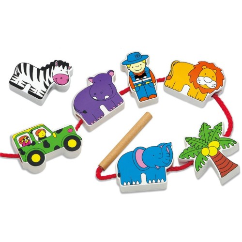 VIGA Drewniana Nawlekanka Przeplatanka Klocki Safari ZOO Montessori