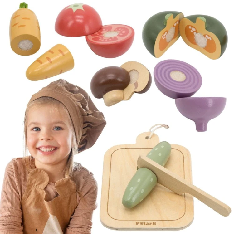 VIGA Drewniany zestaw do krojenia na desce – Warzywa
