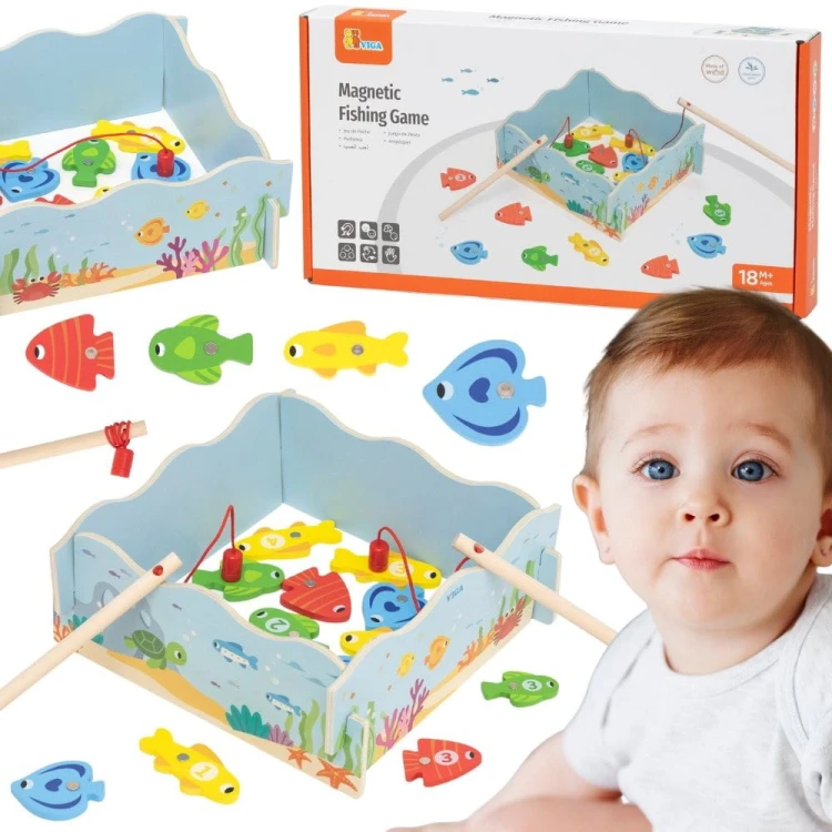 VIGA Drewniana Gra Magnetyczna Wędkowanie – Nauka i Zabawa w Jednym