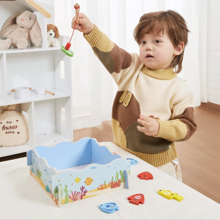 VIGA Drewniana Gra Magnetyczna Wędkowanie – Nauka i Zabawa w Jednym