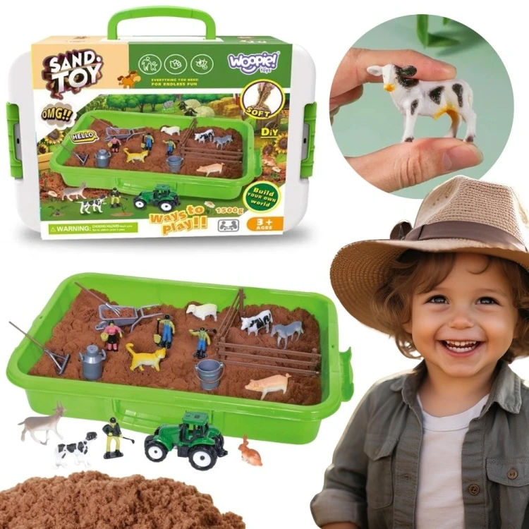 WOOPIE Zestaw Piasek Kinetyczny Farma w Walizce Traktor Zwierzęta 1500g