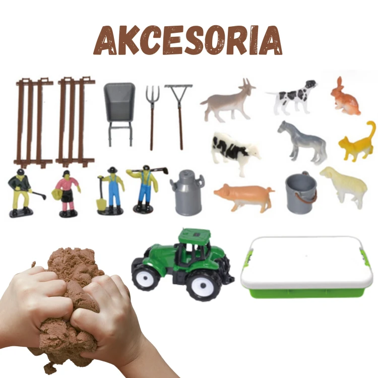 WOOPIE Zestaw Piasek Kinetyczny Farma w Walizce Traktor Zwierzęta 1500g
