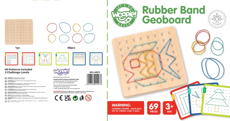 WOOPIE GREEN Geoplan na Gumki Drewniana Układanka 69 el. Certyfikat FSC