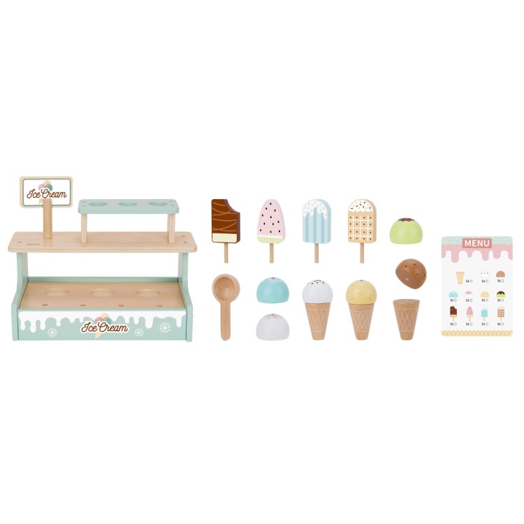 WOOPIE GREEN Drewniana Lodziarnia Sklepik Zestaw z Lodami Stragan 16 EL