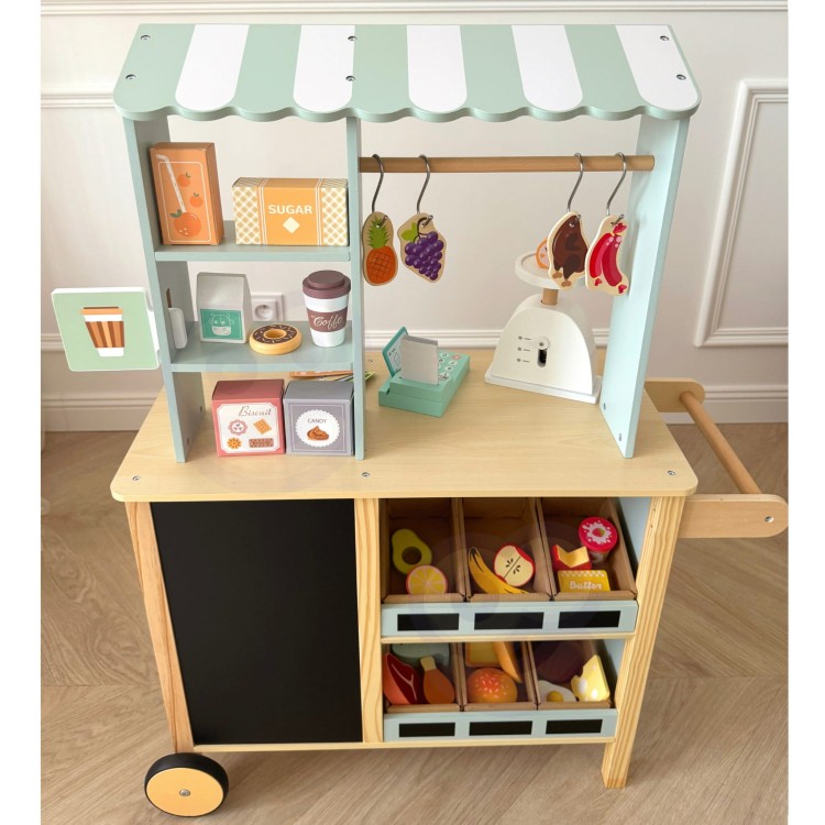 WOOPIE GREEN Sklepik Duży Wielofunkcyjny Drewniany Stragan Food Truck 73 el