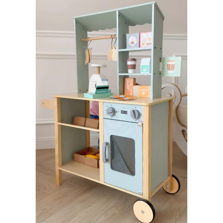 WOOPIE GREEN Sklepik Duży Wielofunkcyjny Drewniany Stragan Food Truck 73 el