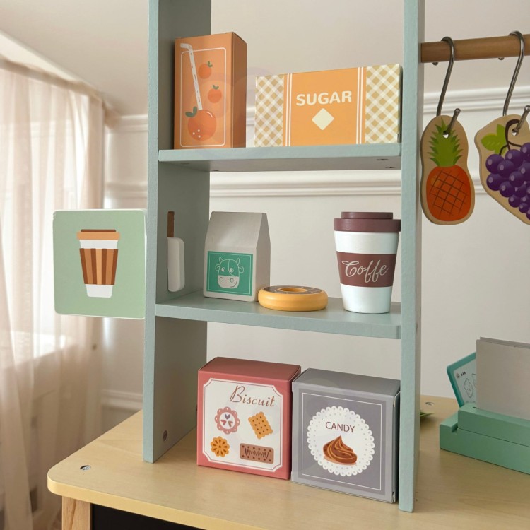 WOOPIE GREEN Sklepik Duży Wielofunkcyjny Drewniany Stragan Food Truck 73 el