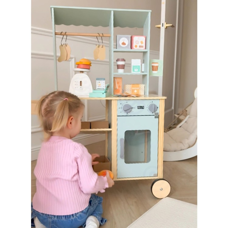 WOOPIE GREEN Sklepik Duży Wielofunkcyjny Drewniany Stragan Food Truck 73 el