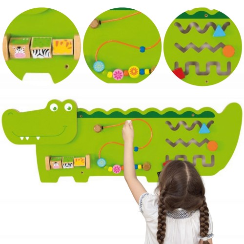 VIGA Tablica Edukacyjna Manipulacyjna Sensoryczna Drewniana Krokodyl Certyfikat FSC Montessori