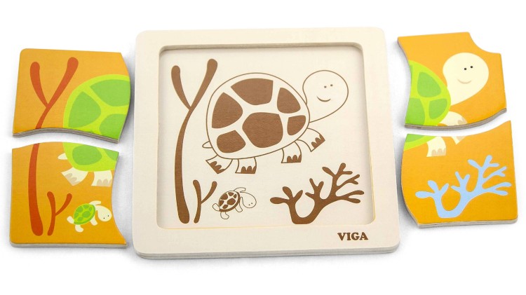 VIGA Puzzle drewniane 12 plansz po 4 puzzle w stojaku