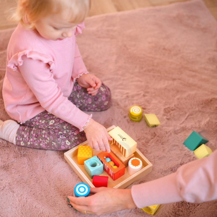 CLASSIC WORLD Drewniane Klocki Sensoryczne 7 Funkcji Układanka Multifunkcyjna Kształty Dźwięk MONTESSORI 14 el.