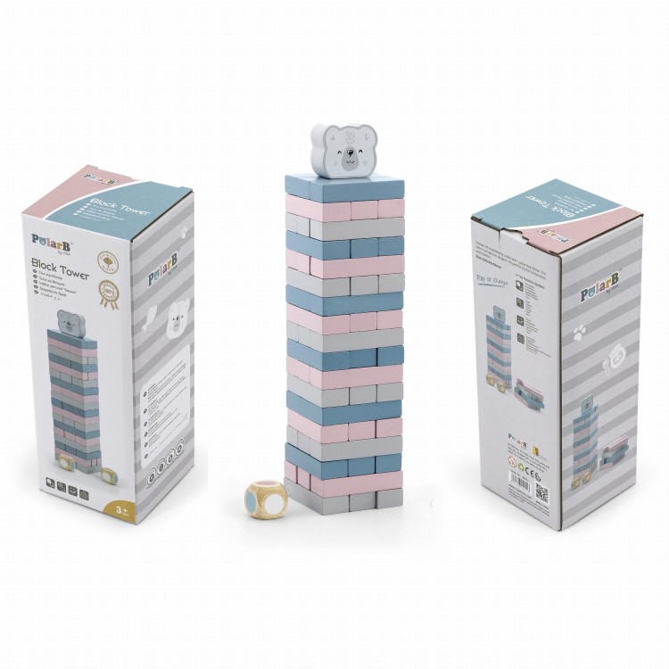 VIGA PolarB Drewniana Gra Wieża Układanka Pastelowa