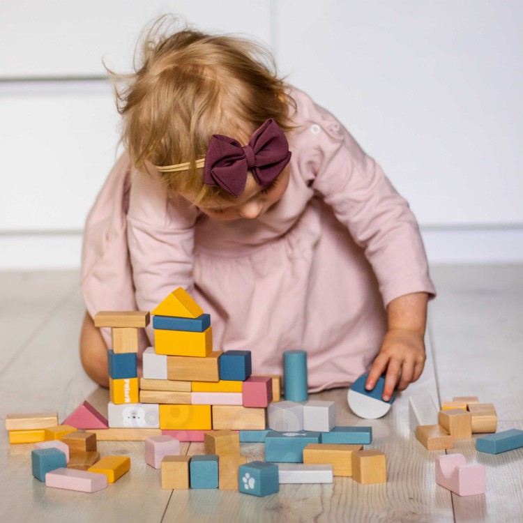 VIGA PolarB Zestaw drewnianych klocków w wiaderku - 60 elementów