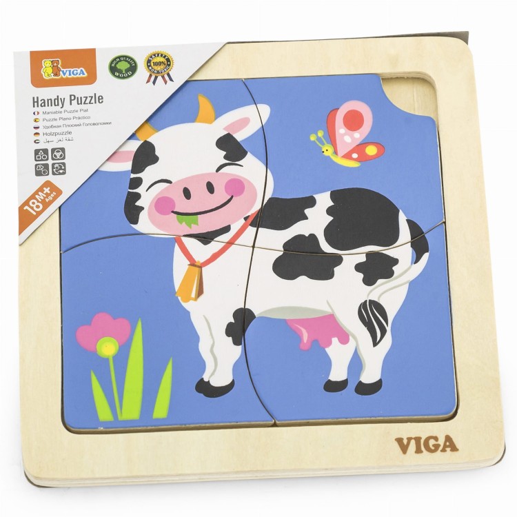 VIGA Poręczne Drewniane Puzzle Krówka