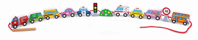 VIGA Drewniane Klocki Drewniane Przeplatanka Sznurowanka Samochody