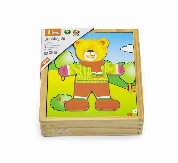 VIGA Drewniane Puzzle Układanka Edukacyjna Ubierz Misia Chłopca