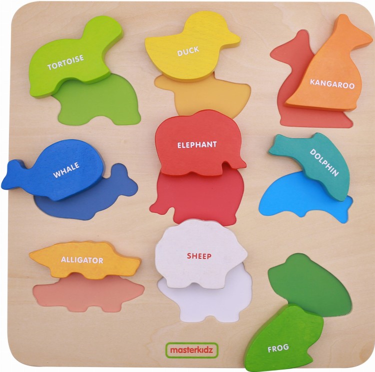 MASTERKIDZ Drewniany Sorter Kształtów Kolorowe Zwierzątka Montessori