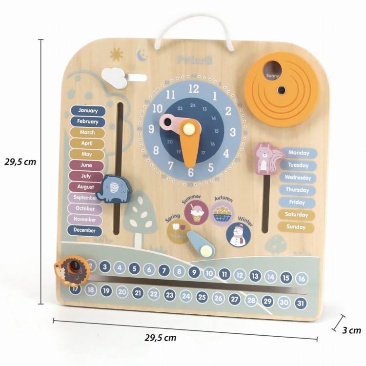 VIGA PolarB Drewniany Kalendarz i Zegar Montessori