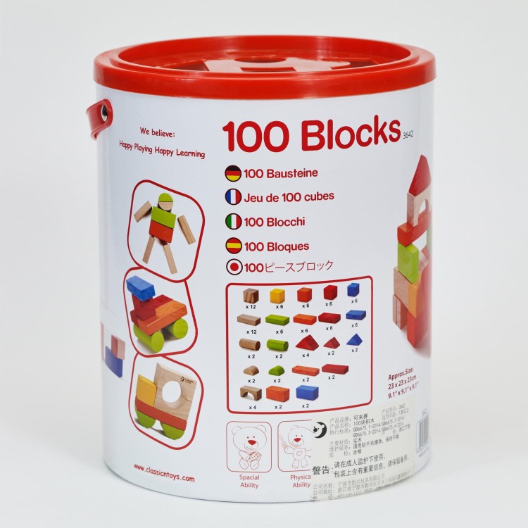 CLASSIC WORLD Drewniane Kolorowe Klocki 100 el.