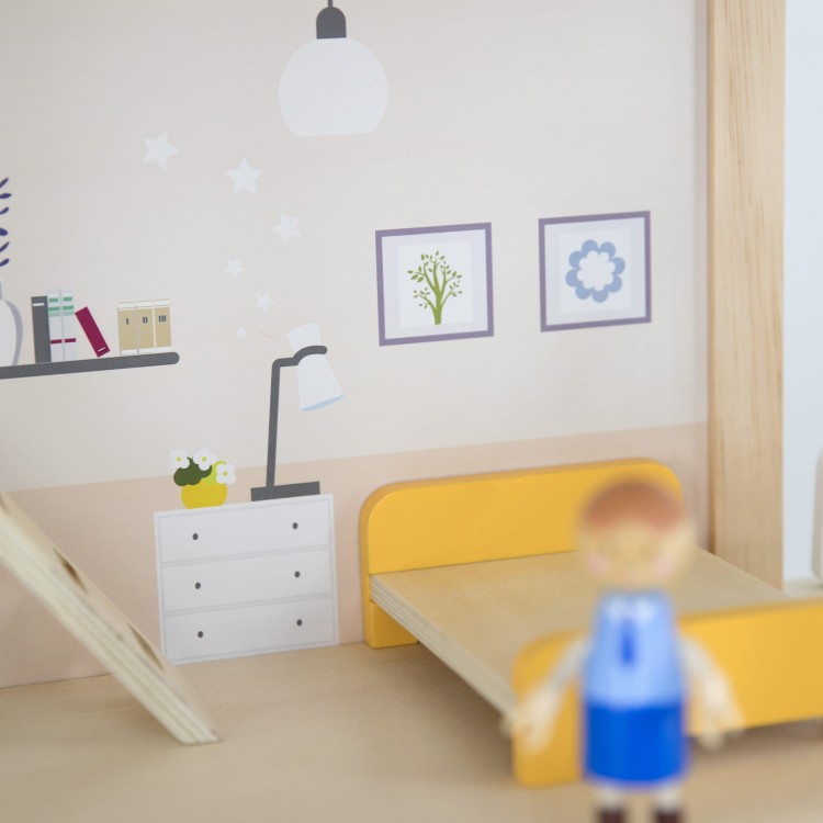 VIGA Zestaw Drewniany Domek dla Lalek z Laleczkami i Akcesoriami