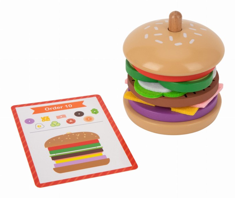 WOOPIE GREEN Drewniany Burger Restauracja Układanka dla Dzieci 15 el. Certyfikat FSC