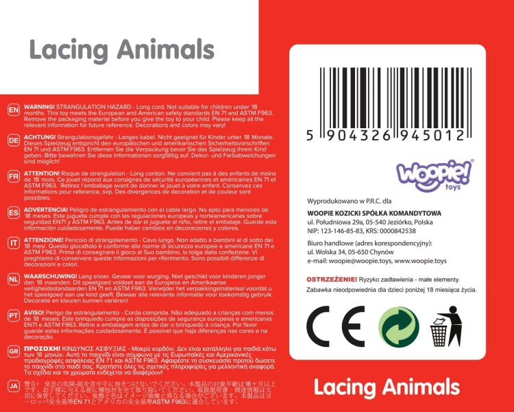 WOOPIE GREEN Drewniane Klocki do Nawlekania Zwierzęta Safari ZOO 13 el.